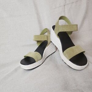 Sorel Cameron‎ Olive Suede Espadrille Wedge Sandals Size 10 Boho Comfort New